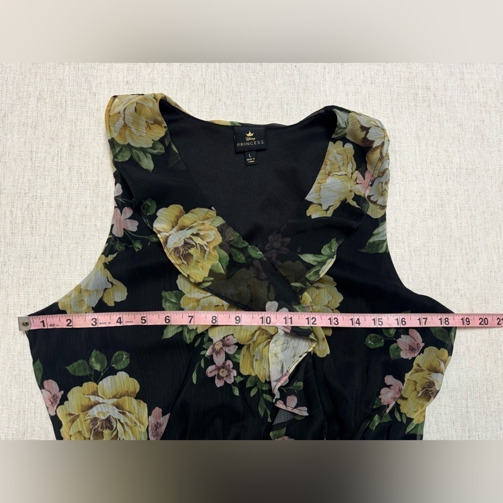 Disney Princess Woman’s Dress Large Sleeveless Black Floral Chiffon Lined Guest - Picture 3 of 6